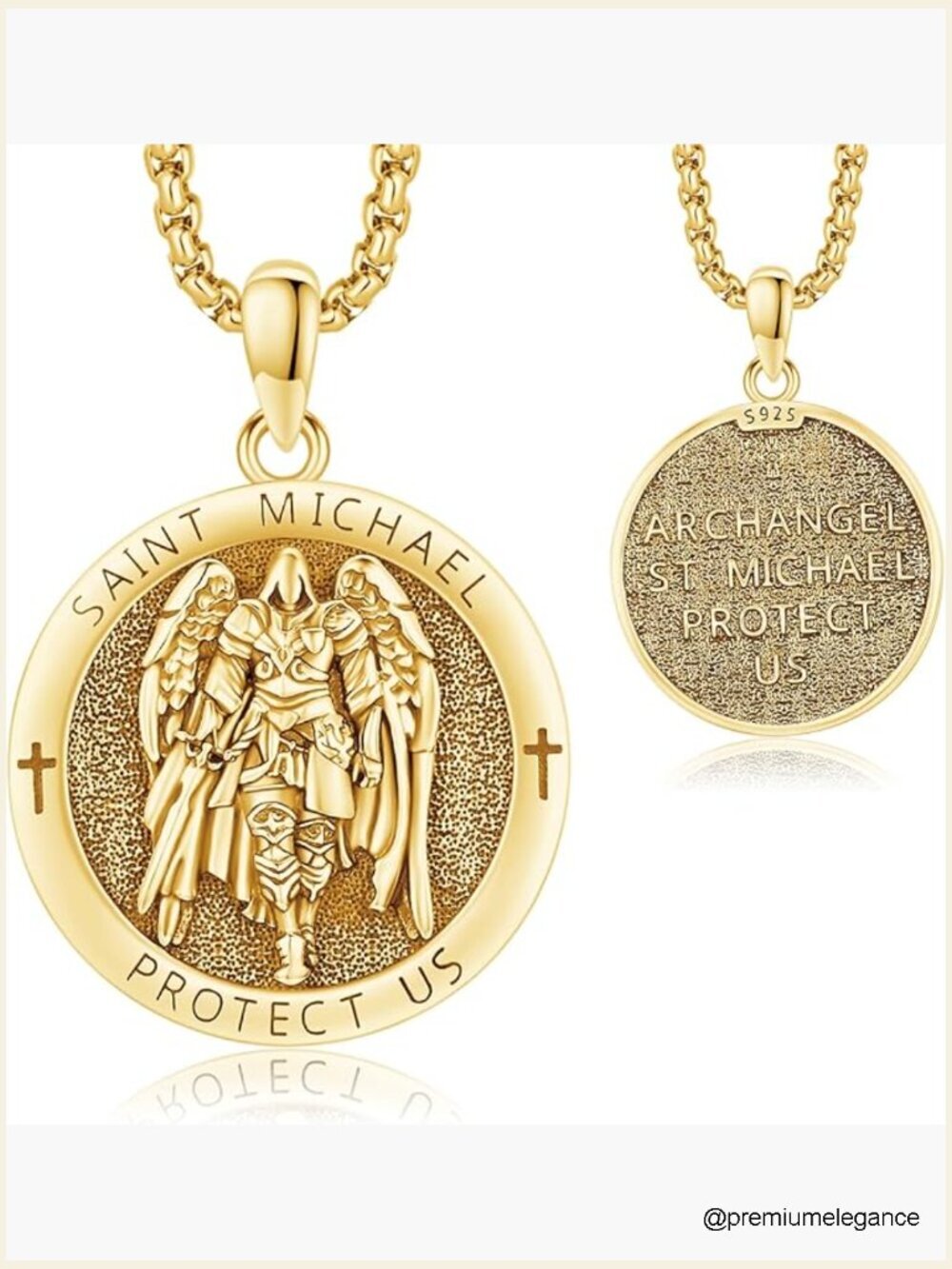 St Michael Pendant Necklace 925 Sterling Silver 18K Gold Plated Religious